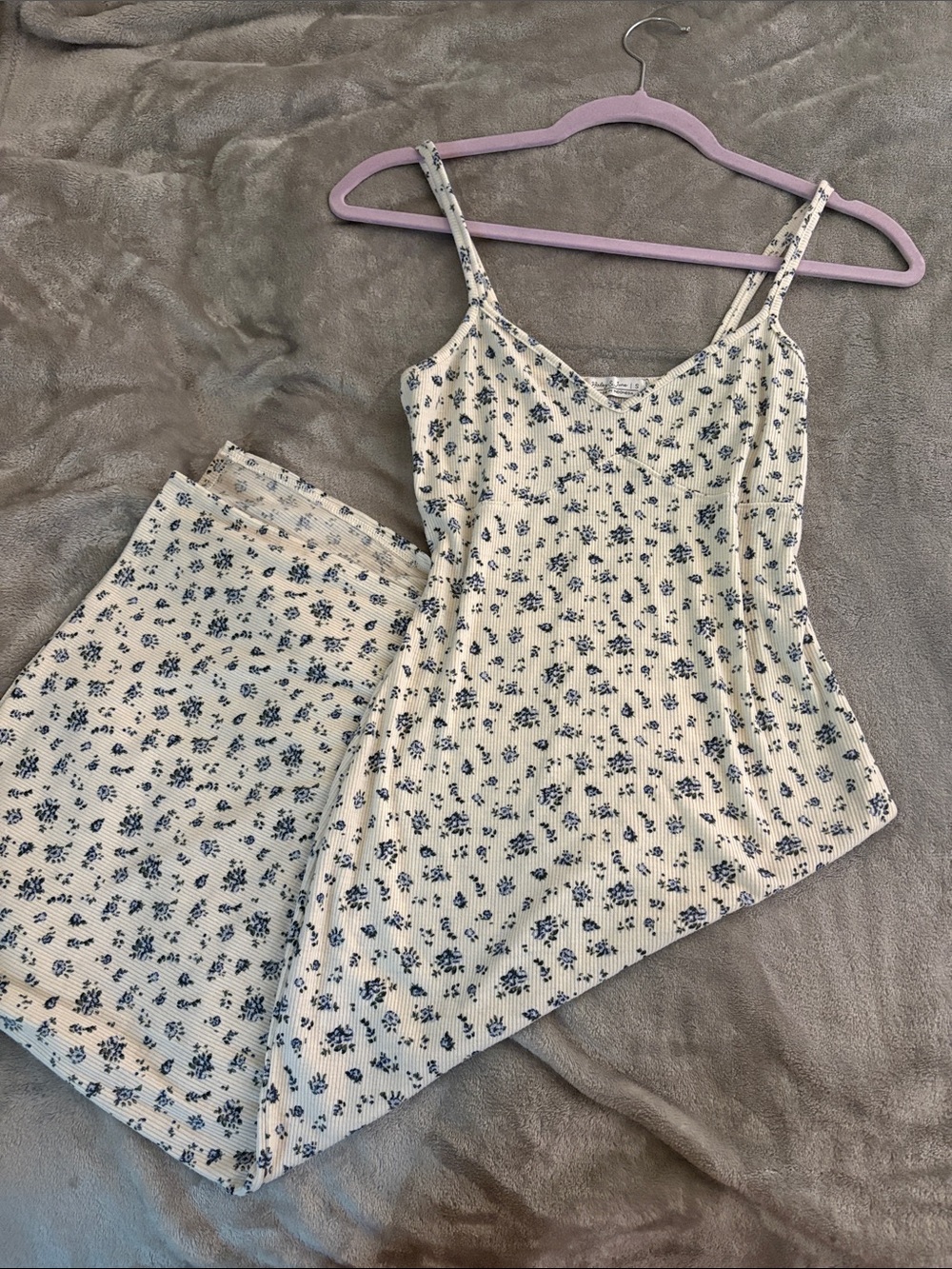 Floral Cream Midi Dress with Blue Print